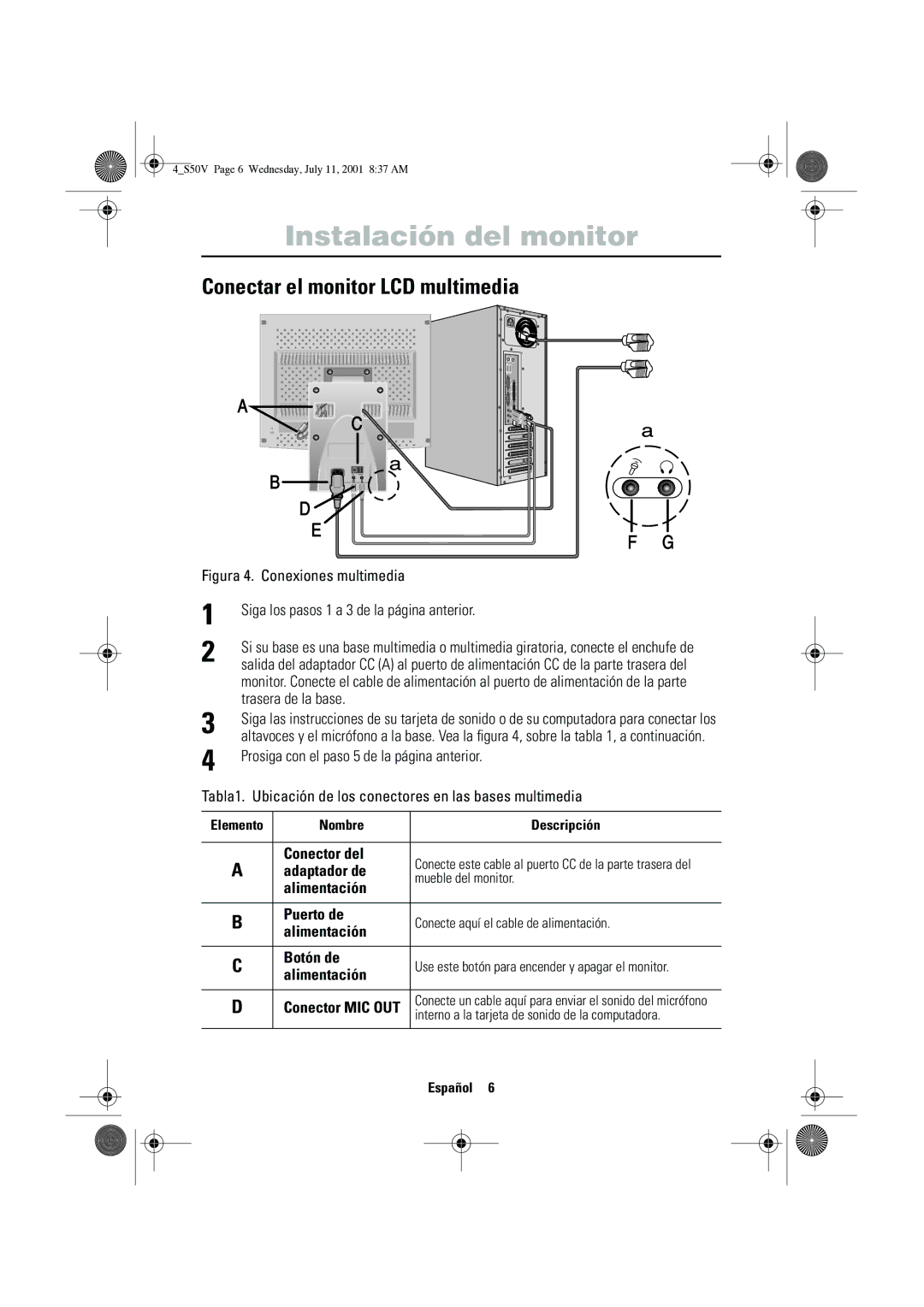 Samsung CN15VTSN/EDC manual Conectar el monitor LCD multimedia 