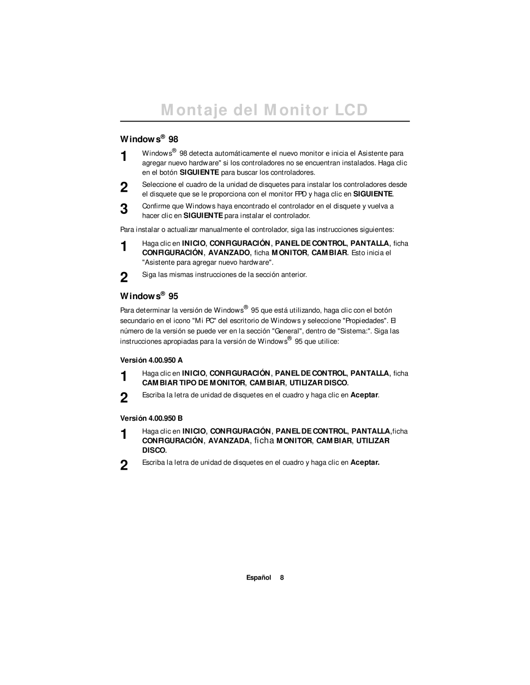 Samsung CN17ASAN/EDC, DV17MSSAN/EDC manual Windows, Versión 4.00.950 a, Versión 4.00.950 B 