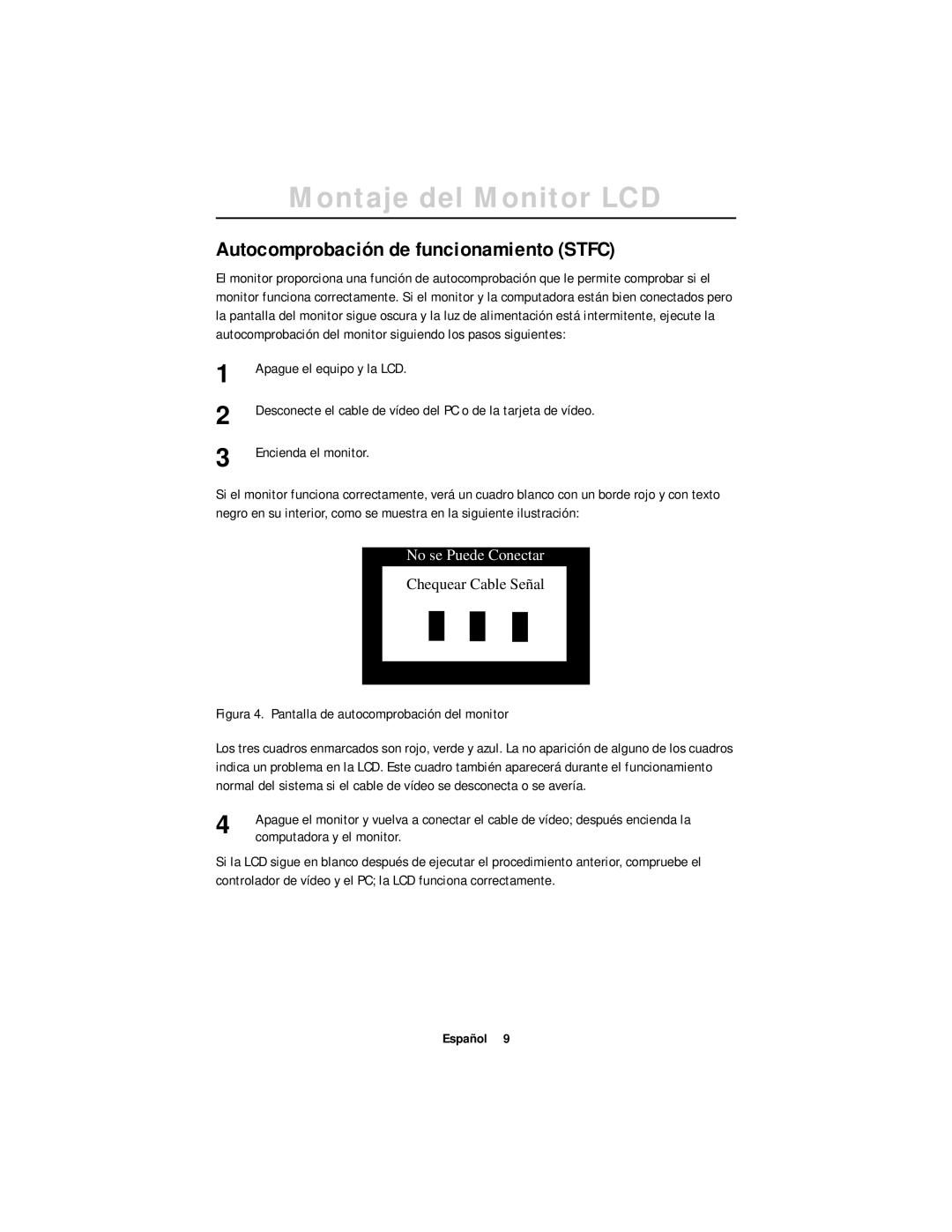 Samsung DV17MSSAN/EDC manual Autocomprobación de funcionamiento Stfc, Apague el equipo y la LCD, Encienda el monitor 