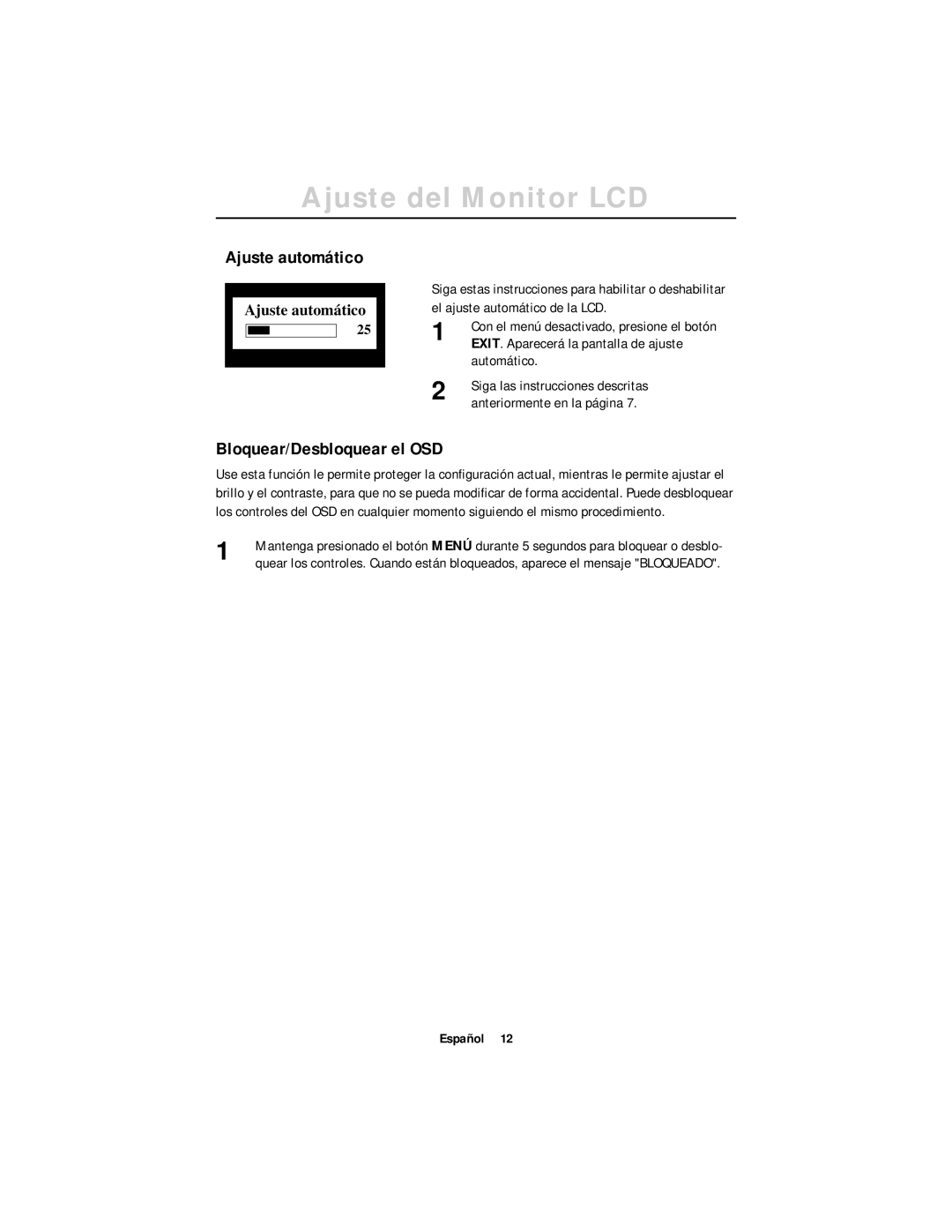 Samsung CN17ASAN/EDC, DV17MSSAN/EDC manual Ajuste automático, Bloquear/Desbloquear el OSD 