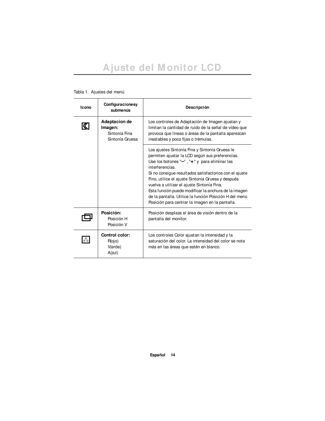 Samsung CN17ASAN/EDC, DV17MSSAN/EDC manual Adaptacíon de, Imagen, Posición, Control color 