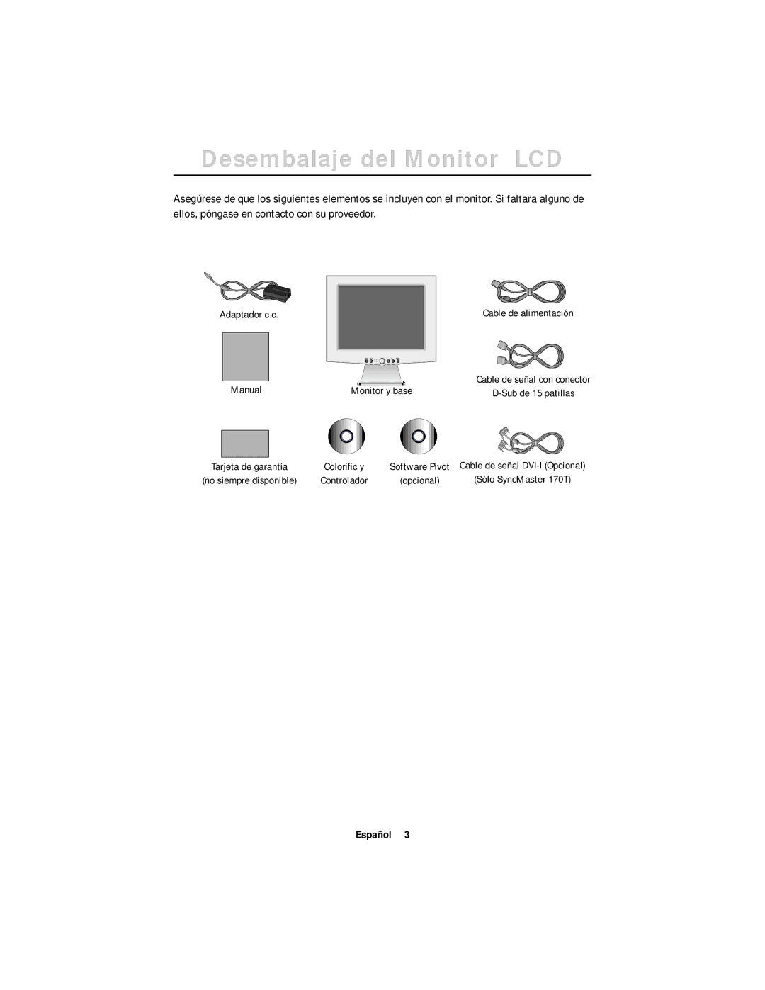 Samsung DV17MSSAN/EDC, CN17ASAN/EDC manual Desembalaje del Monitor LCD, English 