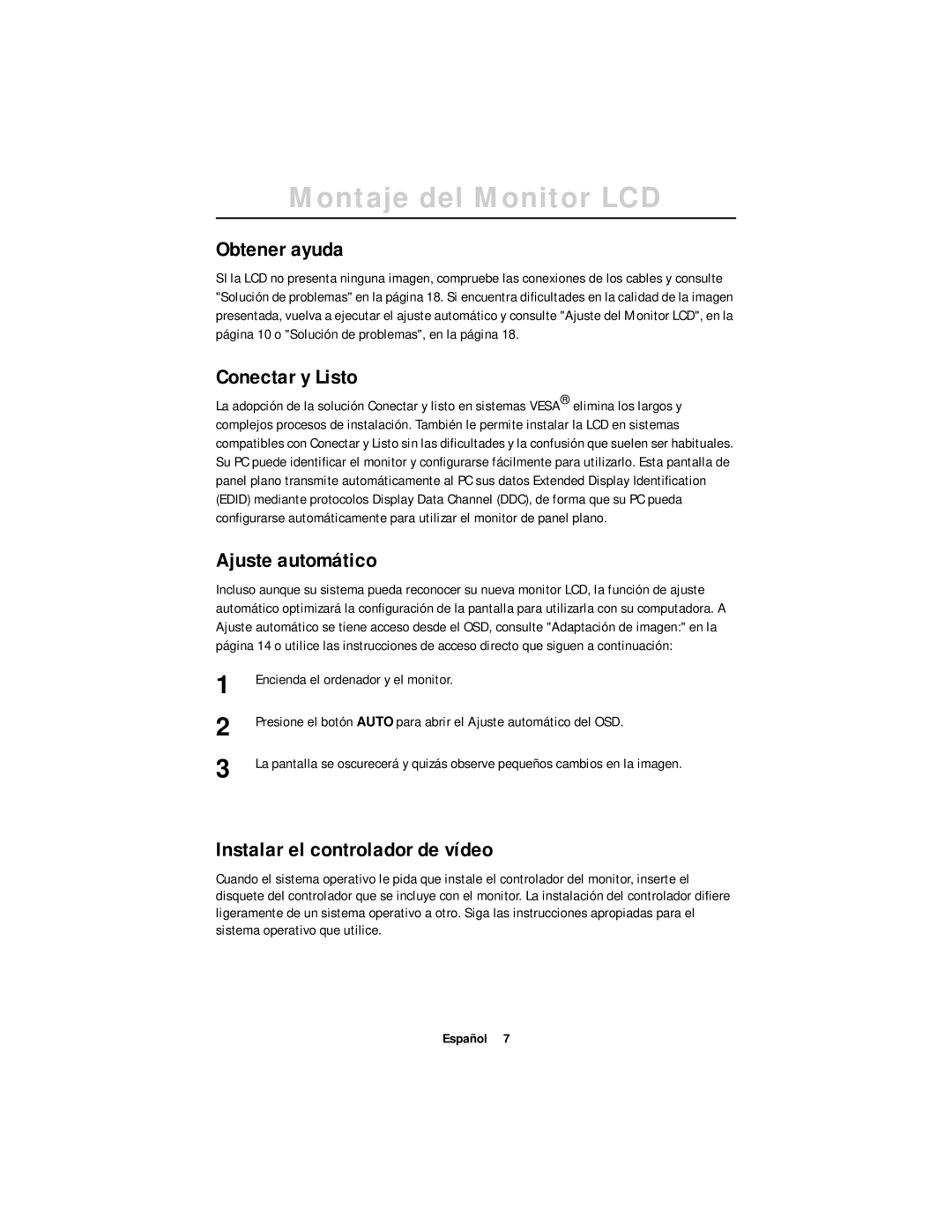 Samsung DV17MSSAN/EDC, CN17ASAN/EDC Obtener ayuda, Conectar y Listo, Ajuste automático, Instalar el controlador de vídeo 