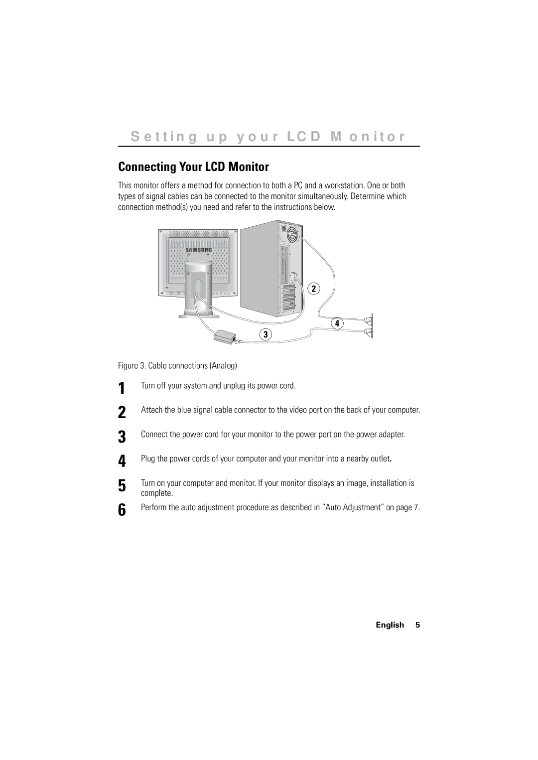 Samsung CN17BSAN/EDC, CN17BSAN/XSJ, GR17MSSAN/EDC Italiano Portuguese Deutsch Español Français, Connecting Your LCD Monitor 