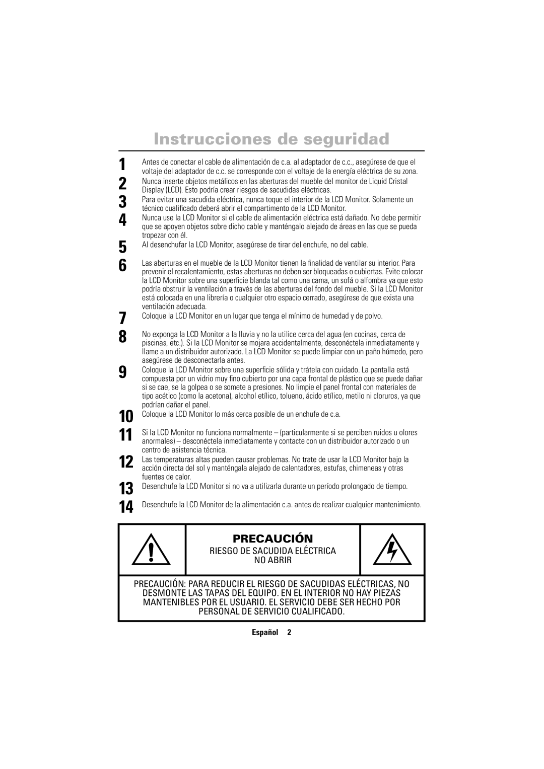 Samsung CN17VSSN/EDC manual Instrucciones de seguridad, Tropezar con él 