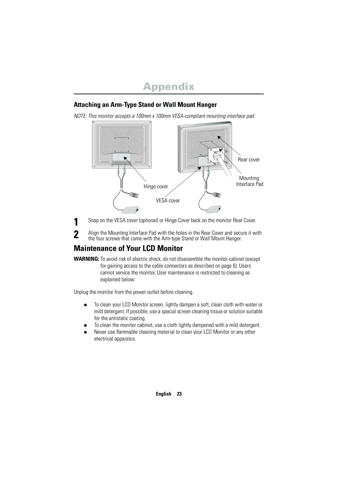 Samsung CN17VSSN/EDC manual Attaching an Arm-Type Stand or Wall Mount Hanger 