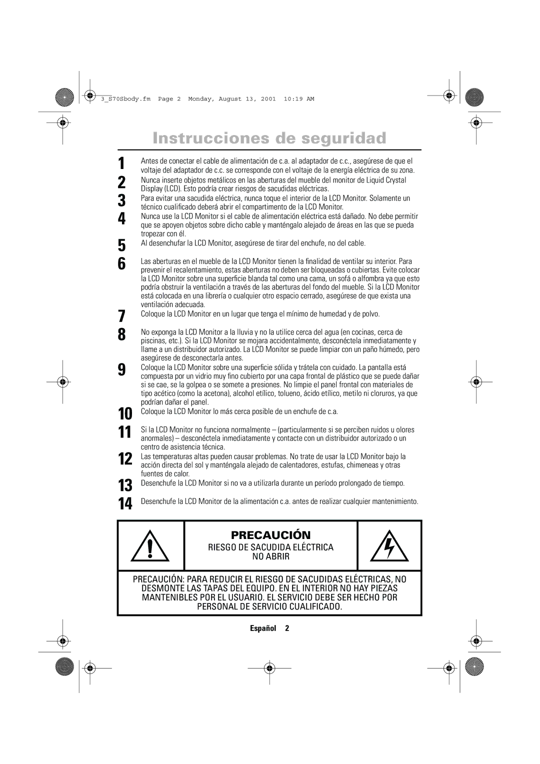 Samsung CN17VTSN/EDC manual Instrucciones de seguridad, Tropezar con él 