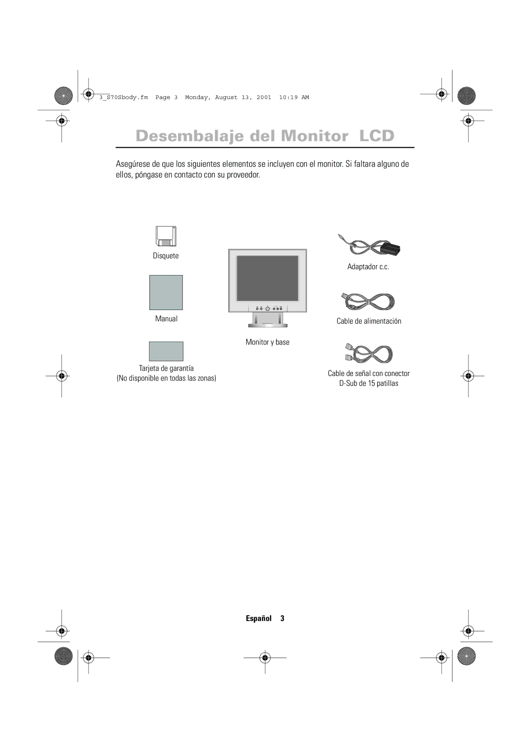 Samsung CN17VTSN/EDC manual Desembalaje del Monitor LCD, English 