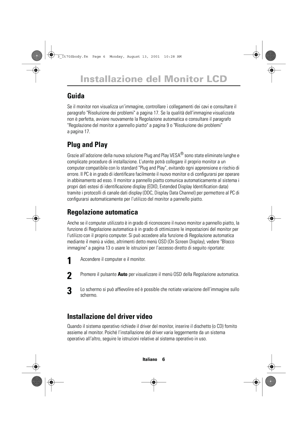 Samsung CN17VTSN/EDC manual Guida, Plug and Play, Regolazione automatica, Installazione del driver video 