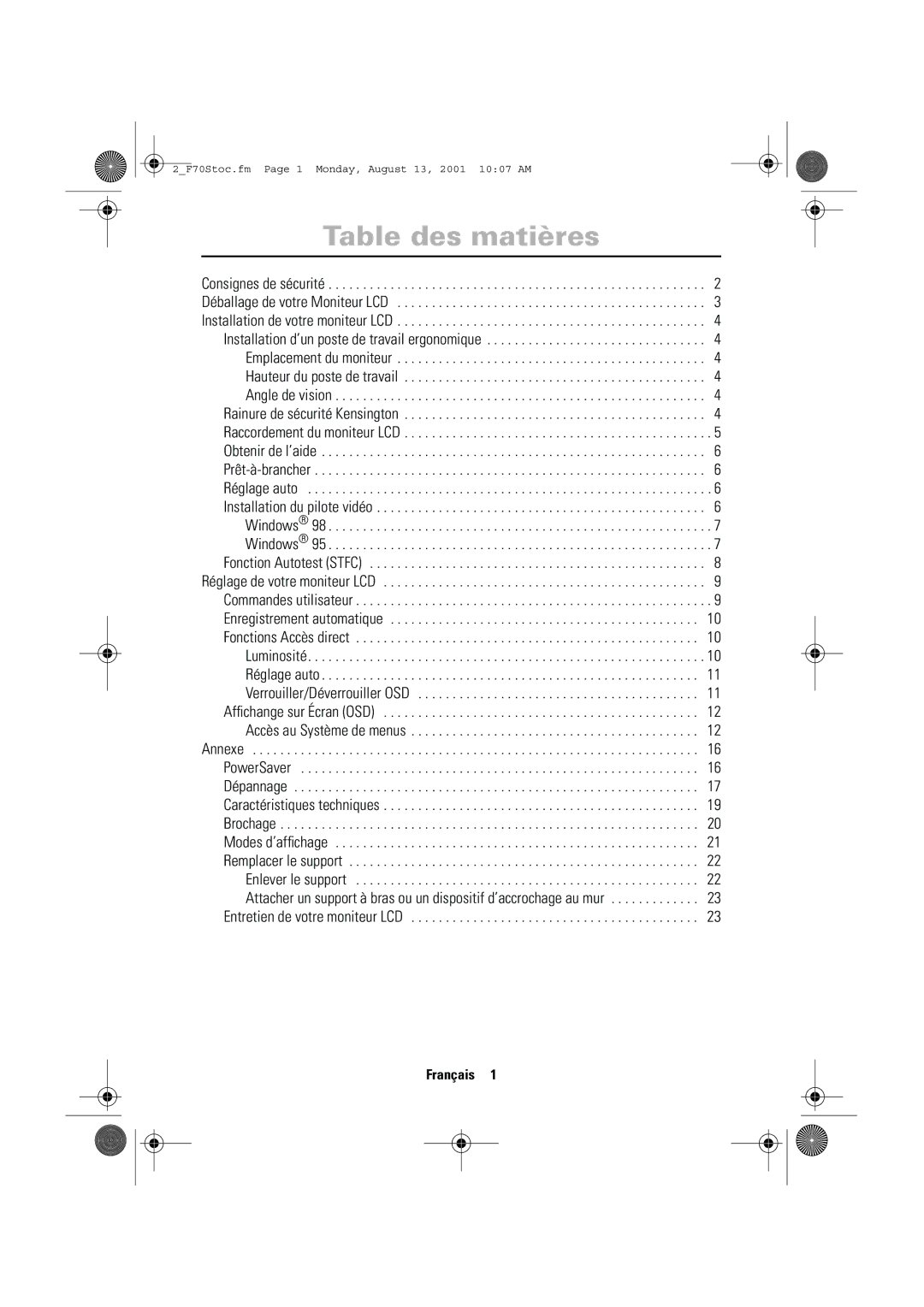 Samsung CN17VTSN/EDC manual Table des matières 