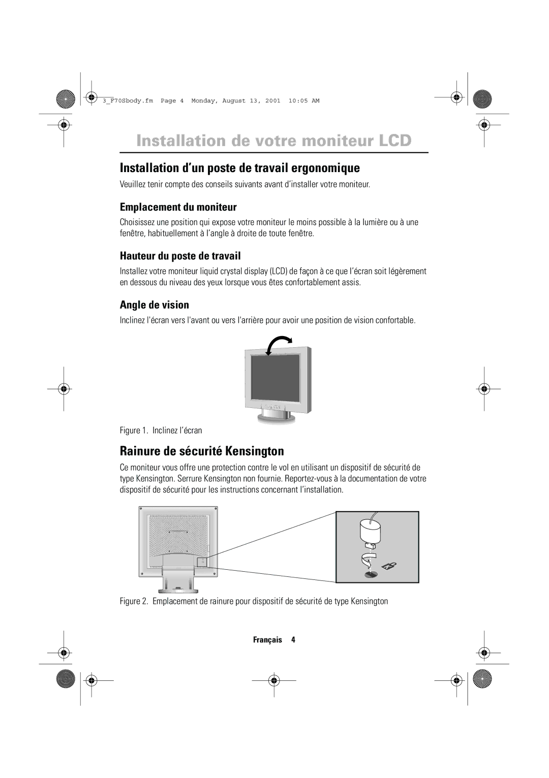 Samsung CN17VTSN/EDC manual Installation de votre moniteur LCD, Installation d’un poste de travail ergonomique 