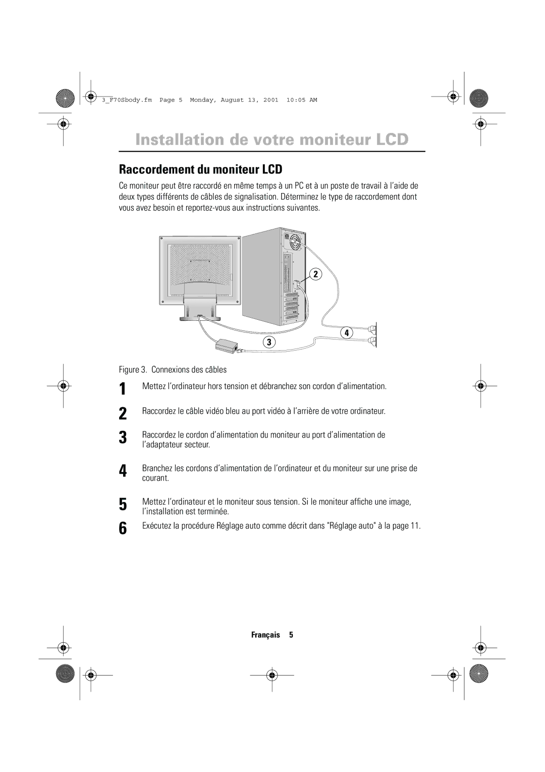 Samsung CN17VTSN/EDC manual Raccordement du moniteur LCD, ’adaptateur secteur, Courant, ’installation est terminée 