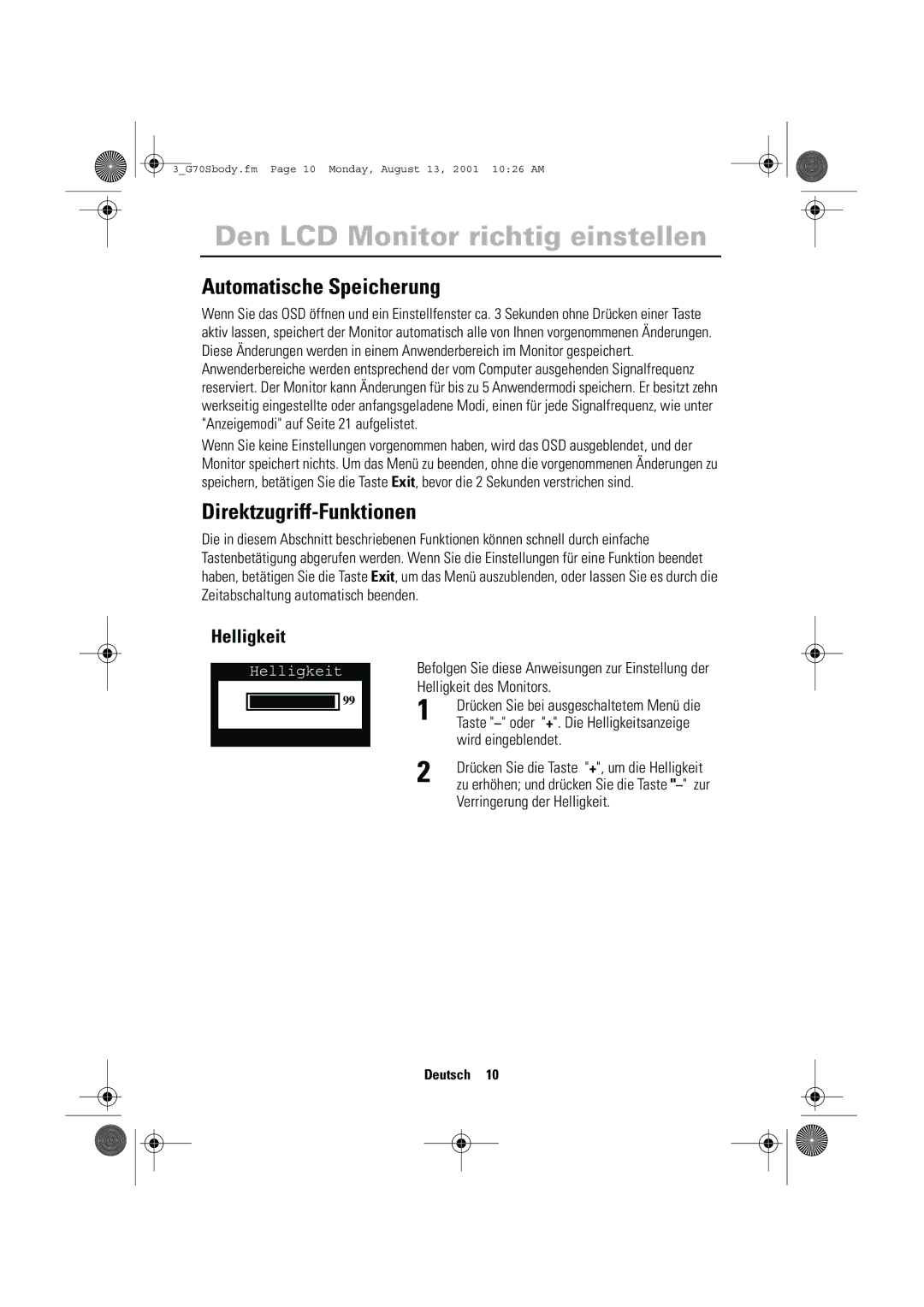 Samsung CN17VTSN/EDC Automatische Speicherung, Direktzugriff-Funktionen, Helligkeit, Zeitabschaltung automatisch beenden 