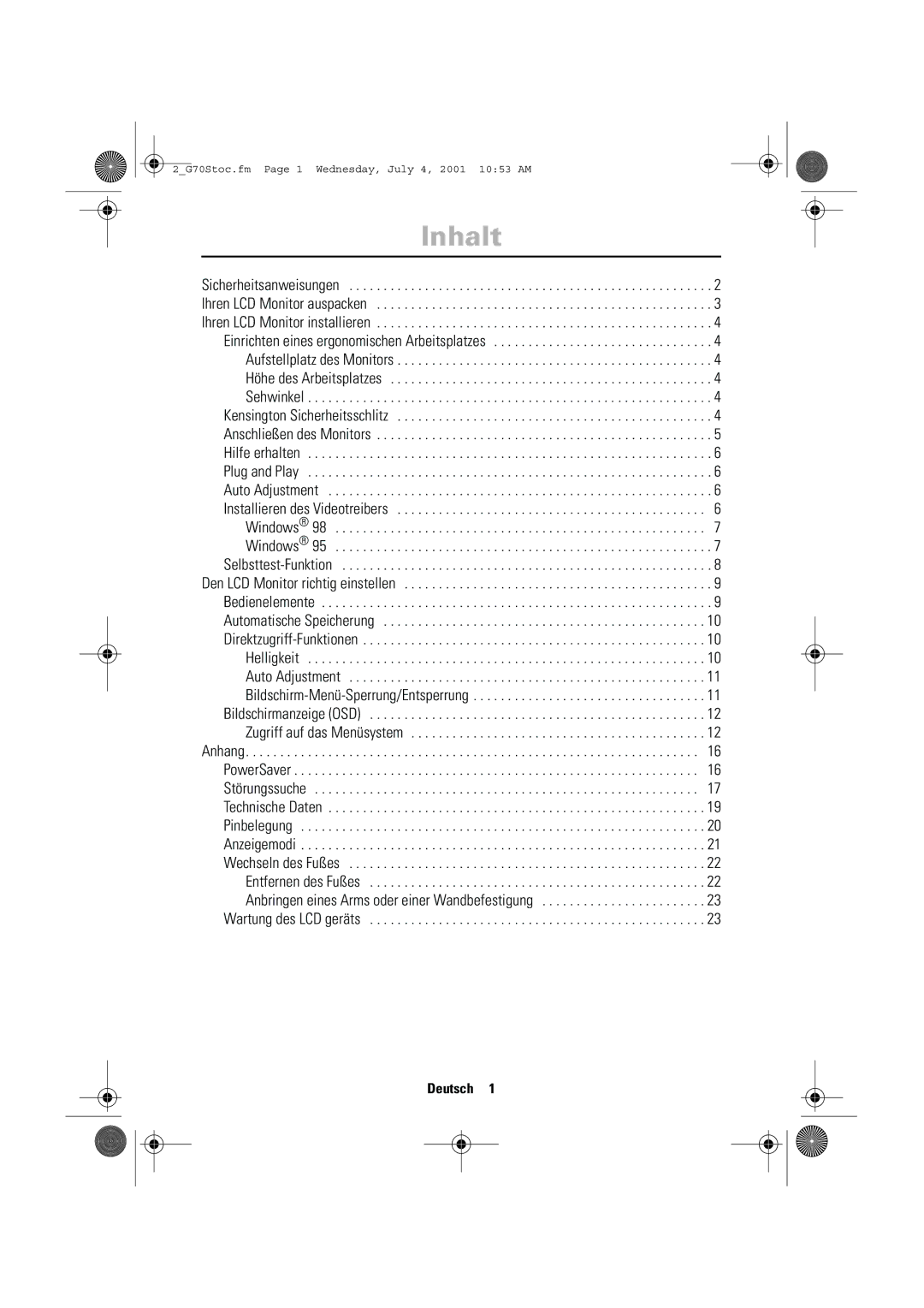 Samsung CN17VTSN/EDC manual Inhalt 