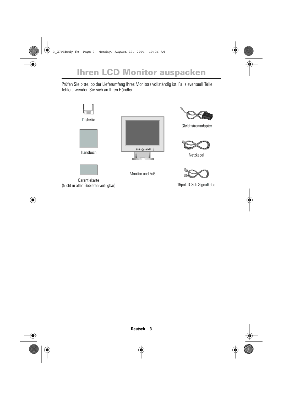 Samsung CN17VTSN/EDC manual Ihren LCD Monitor auspacken, English 