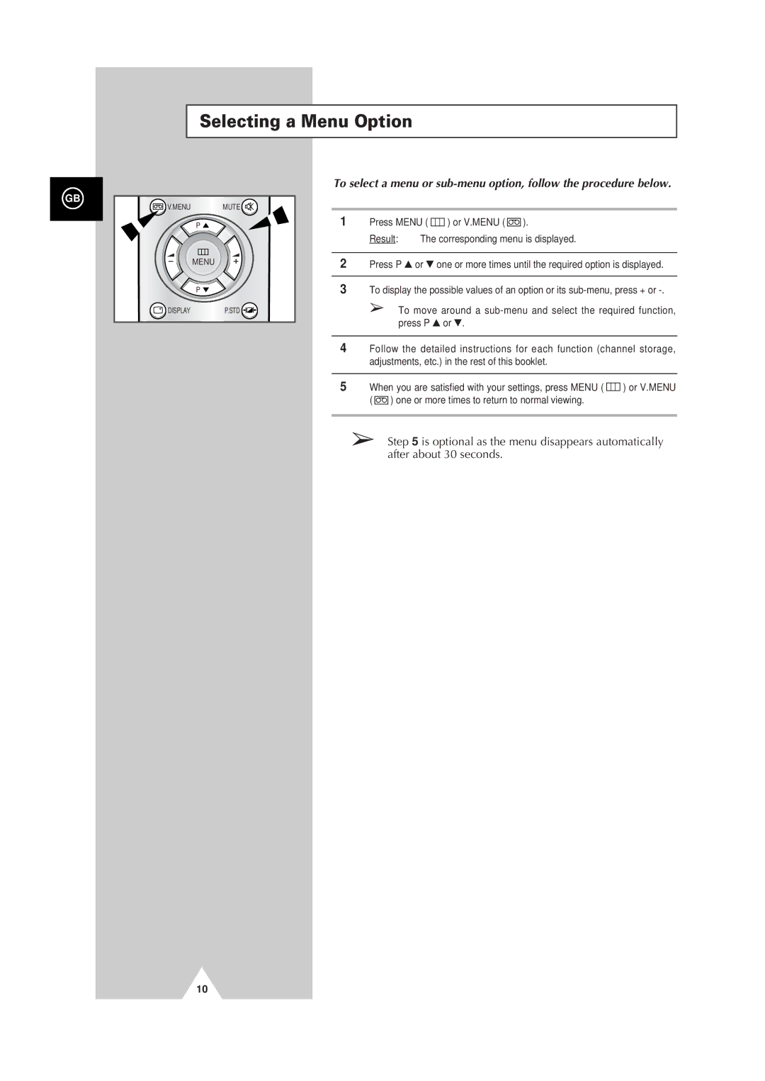 Samsung Colour TV/VCR manual Selecting a Menu Option 