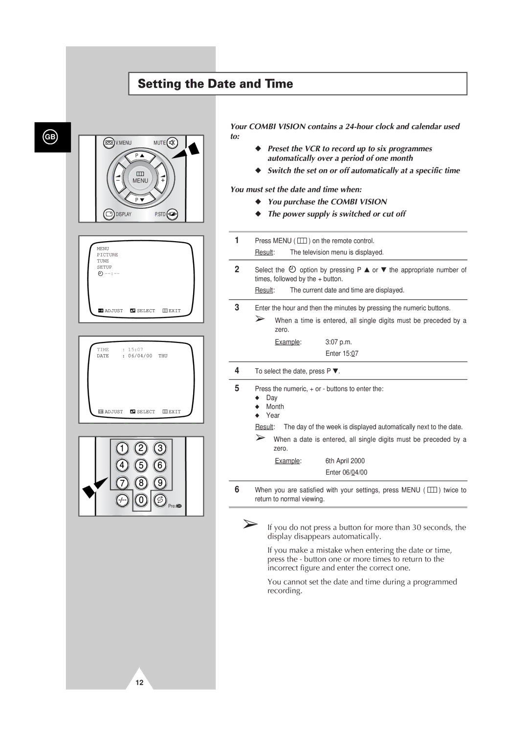 Samsung Colour TV/VCR manual Setting the Date and Time 