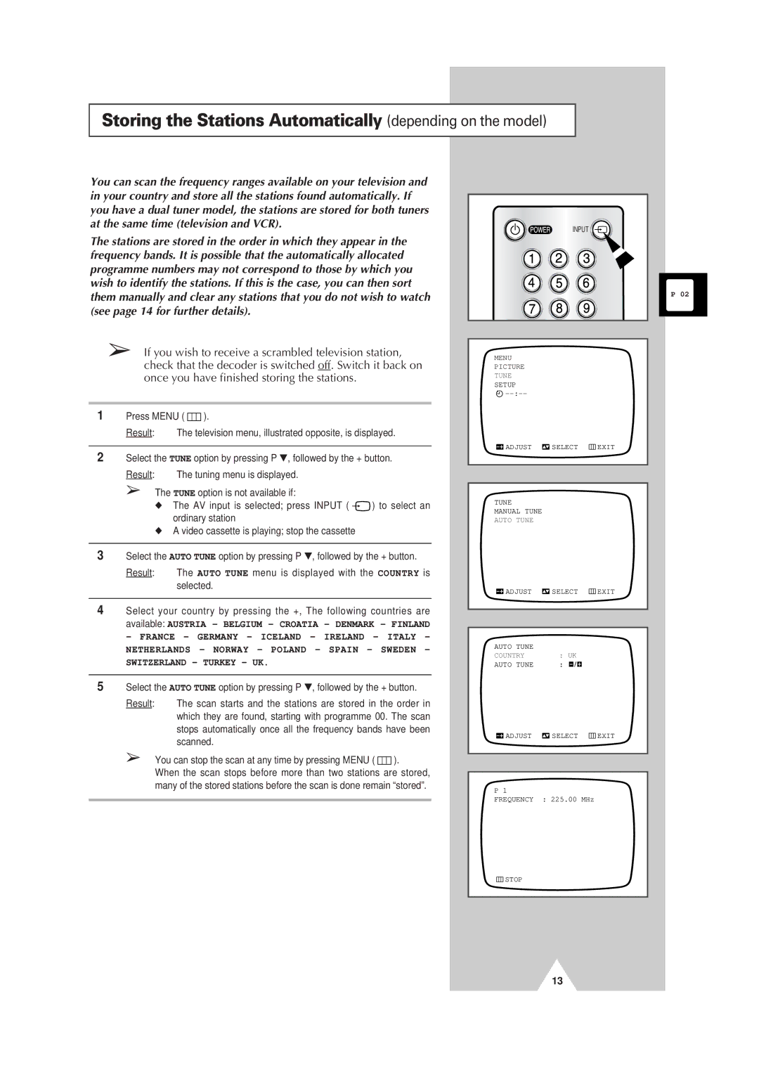 Samsung Colour TV/VCR manual Storing the Stations Automatically depending on the model, Input 