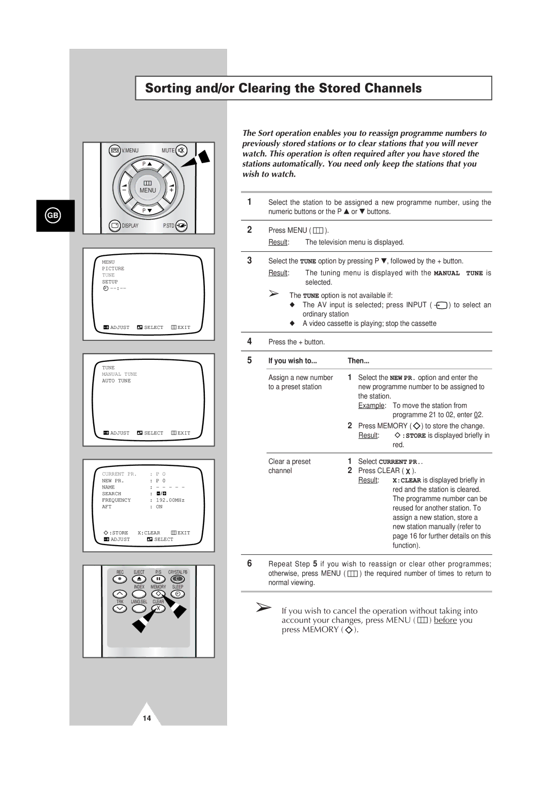 Samsung Colour TV/VCR manual Sorting and/or Clearing the Stored Channels, If you wish to Then 