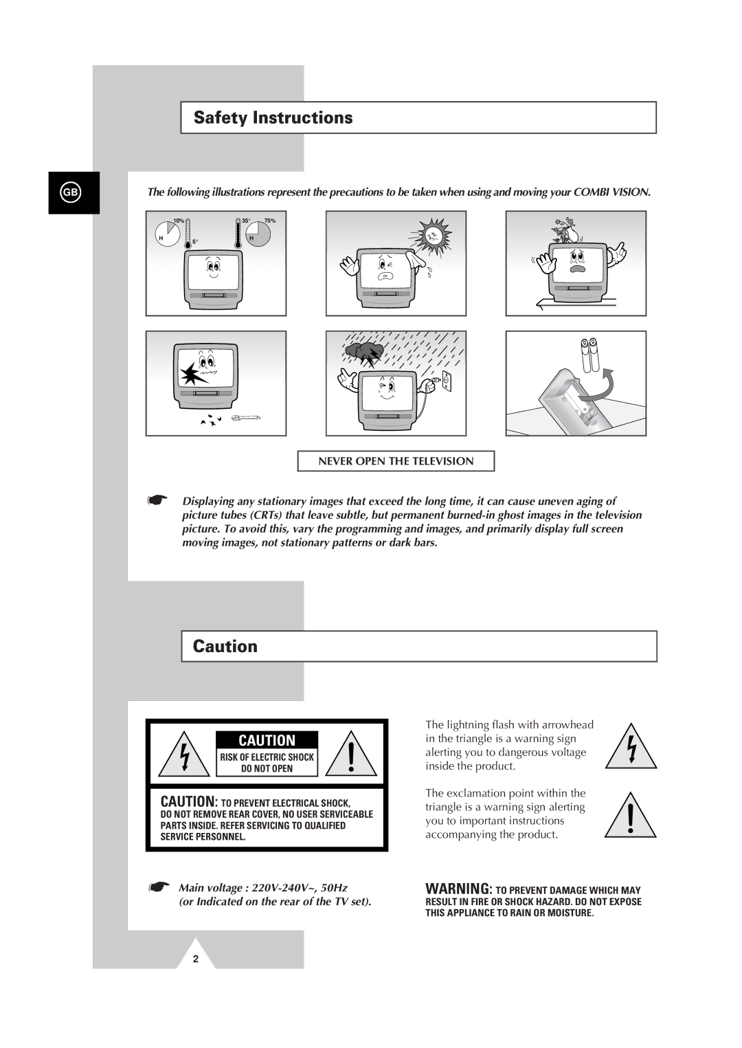 Samsung Colour TV/VCR manual Safety Instructions, Risk of Electric Shock Do not Open 