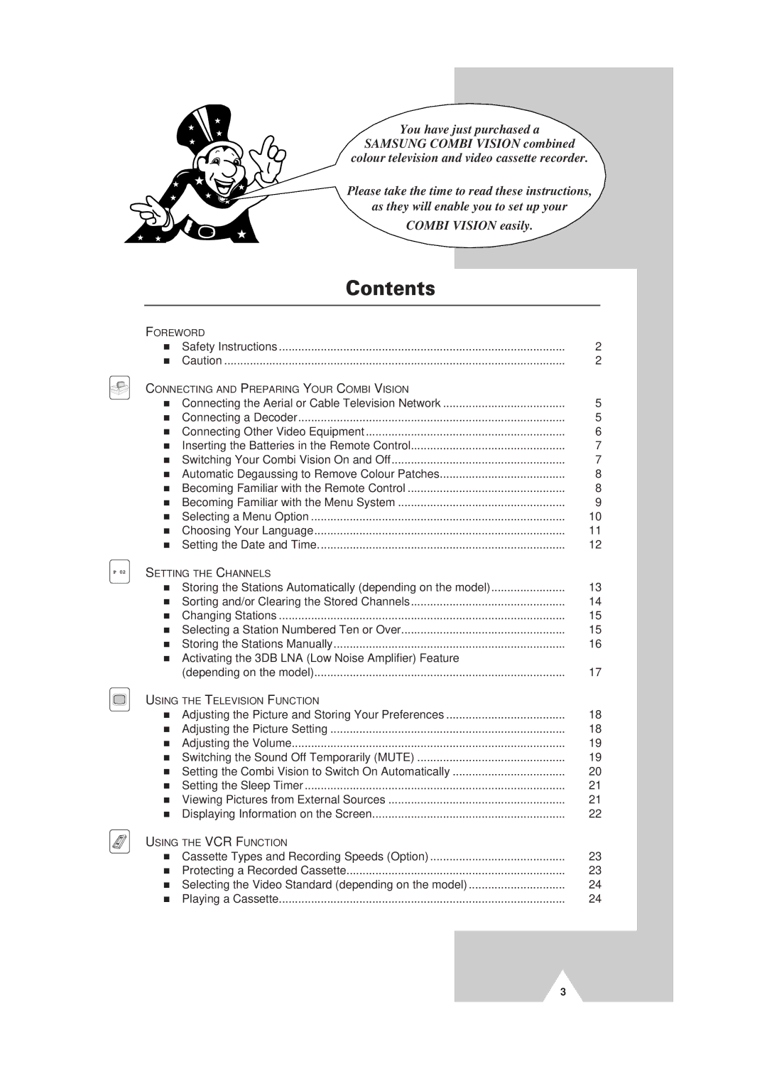 Samsung Colour TV/VCR manual Contents 