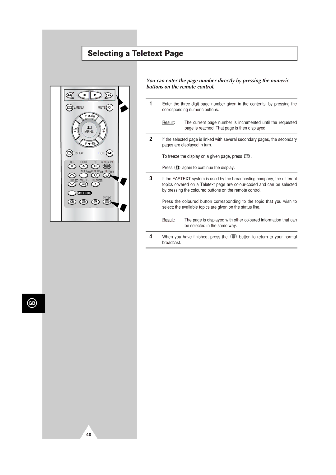 Samsung Colour TV/VCR manual Selecting a Teletext 