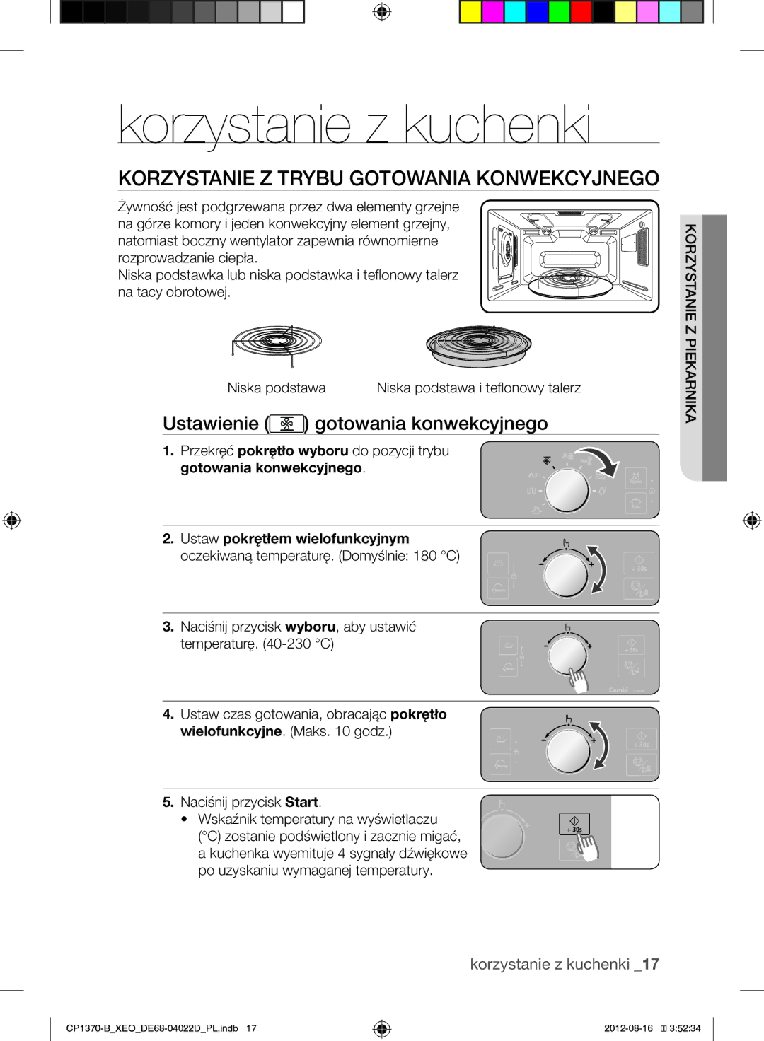 Samsung CP1370-B/XEO manual Korzystanie z kuchenki, Korzystanie Z Trybu Gotowania Konwekcyjnego, Gotowania konwekcyjnego 