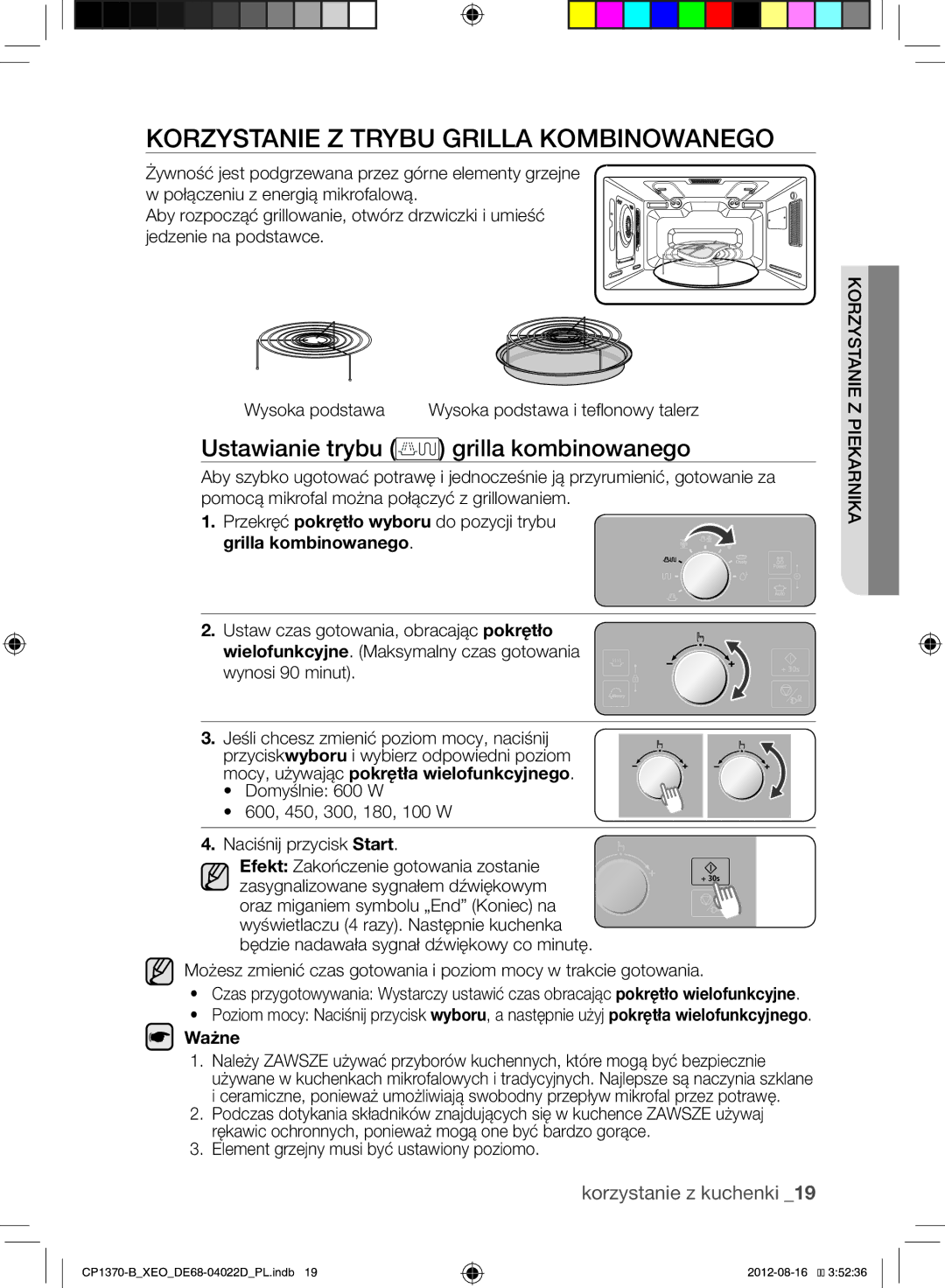 Samsung CP1370-B/XEO Korzystanie Z Trybu Grilla Kombinowanego, Ustawianie trybu grilla kombinowanego, Grilla kombinowanego 