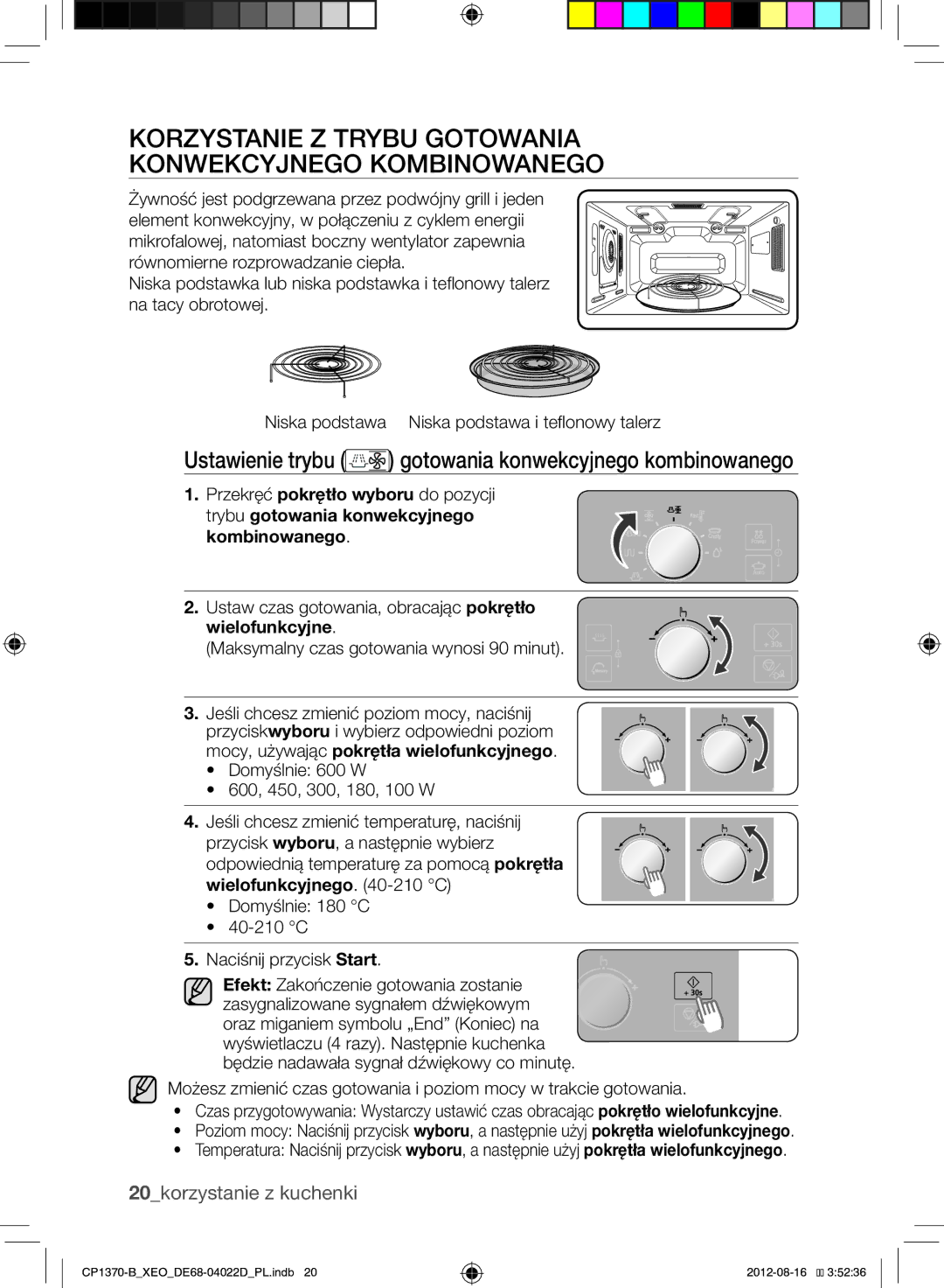 Samsung CP1370-B/XEO manual Korzystanie Z Trybu Gotowania Konwekcyjnego Kombinowanego, 20korzystanie z kuchenki 