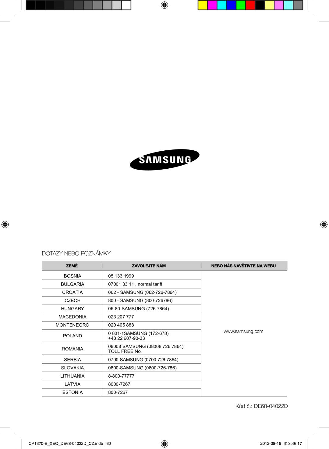 Samsung CP1370-B/XEO manual Slovakia 