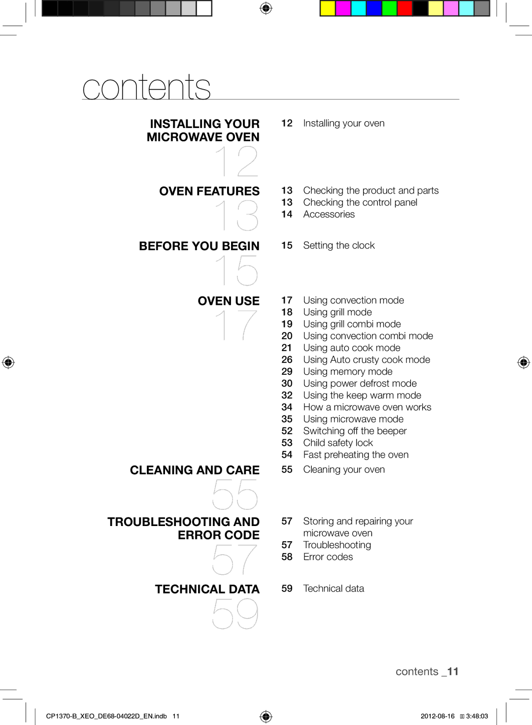 Samsung CP1370-B/XEO manual Contents 