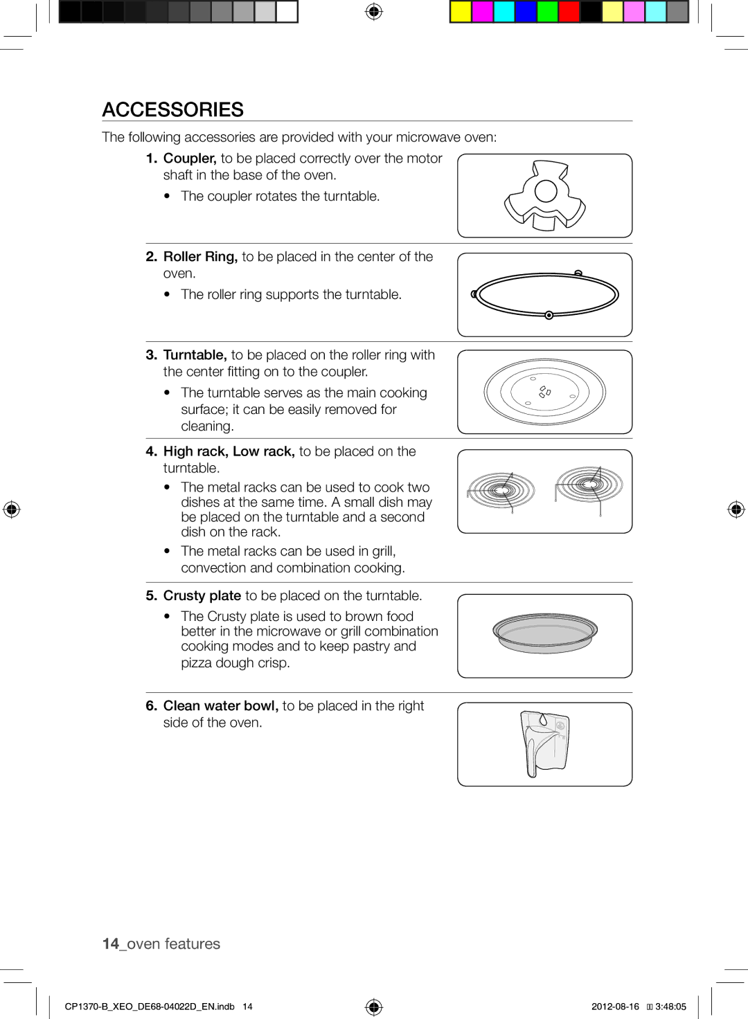 Samsung CP1370-B/XEO manual Accessories, 14oven features 