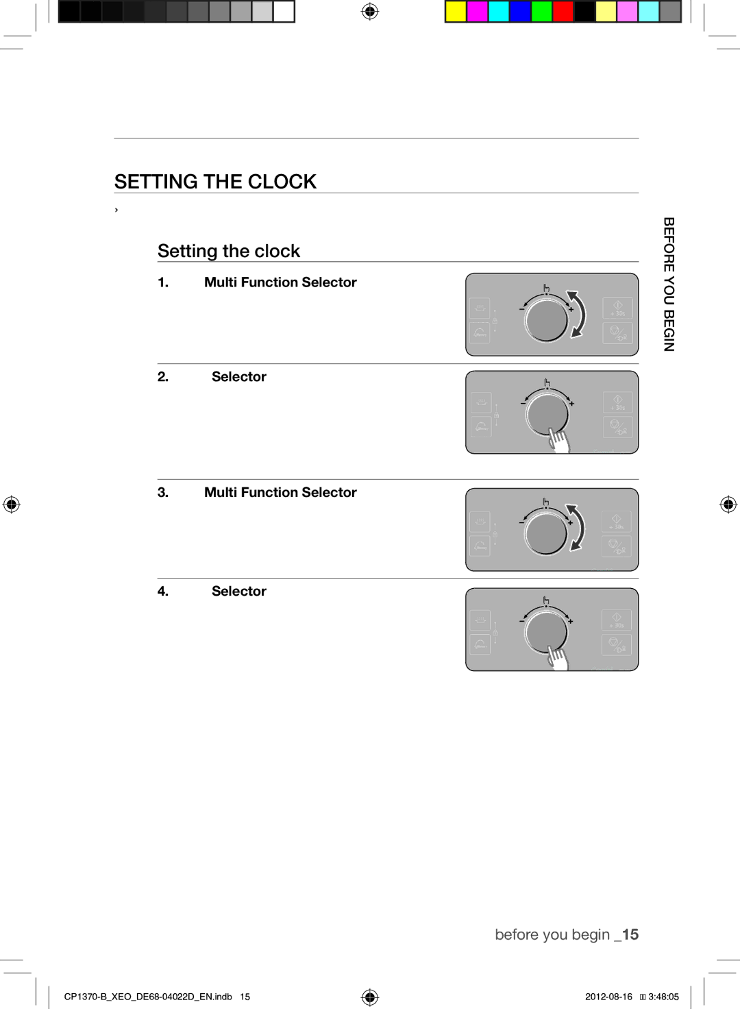 Samsung CP1370-B/XEO manual Before you begin, Setting the Clock, Setting the clock 