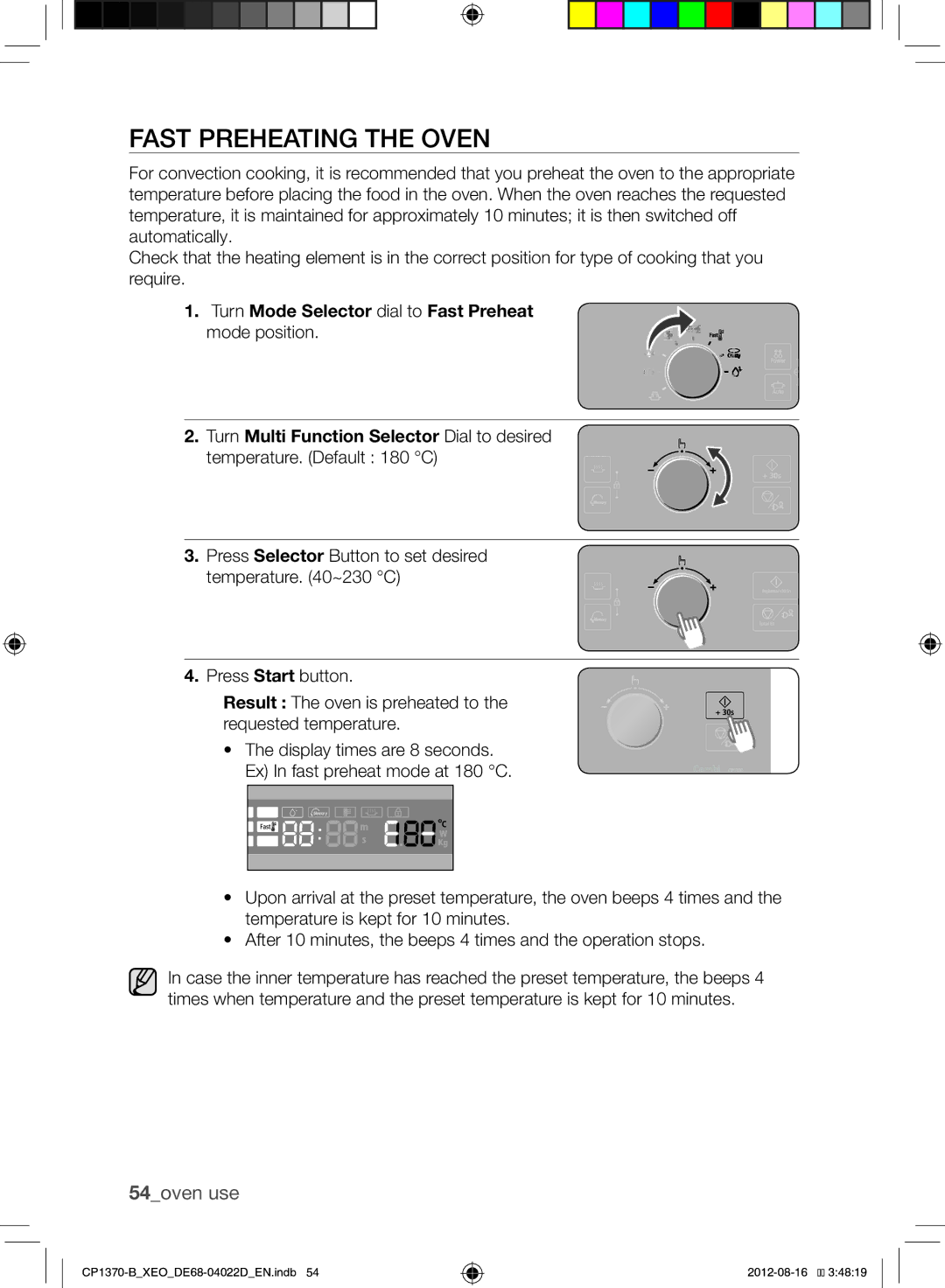 Samsung CP1370-B/XEO manual Fast Preheating the Oven, 54oven use 