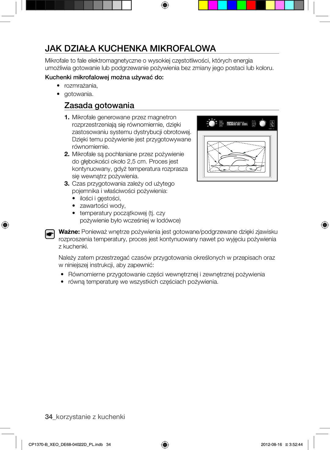 Samsung CP1370-B/XEO manual JAK Działa Kuchenka Mikrofalowa, Zasada gotowania, 34korzystanie z kuchenki 