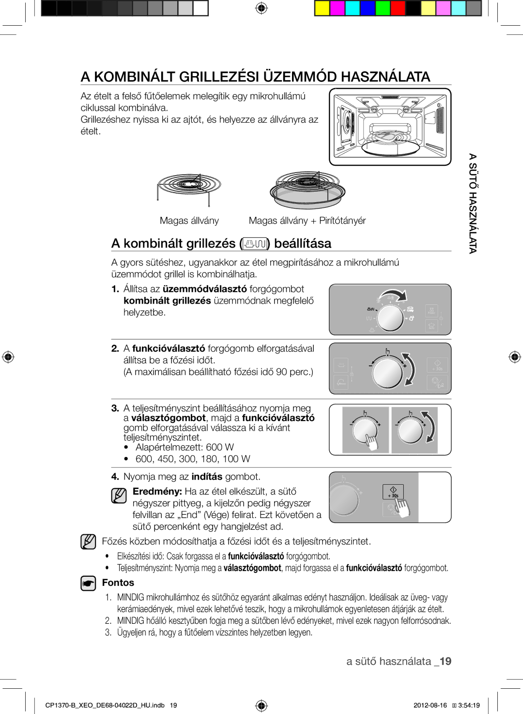 Samsung CP1370-B/XEO manual Kombinált Grillezési Üzemmód Használata, Kombinált grillezés beállítása 