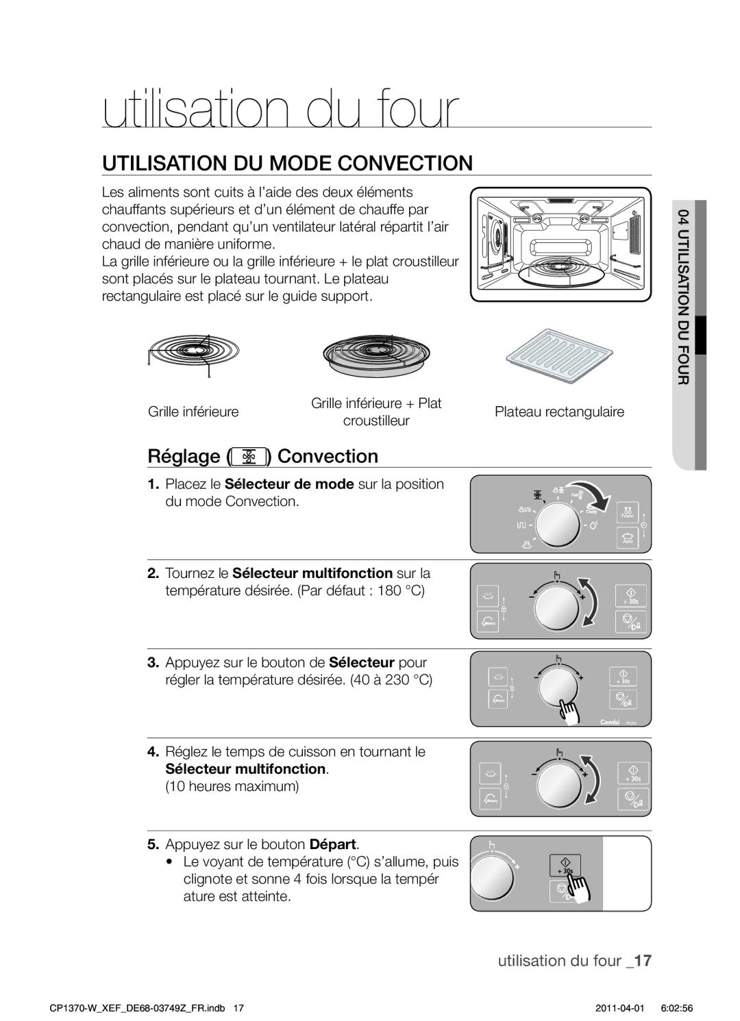 Samsung CP1370-W/XEF manual Utilisation DU Mode Convection, Réglage Convection 