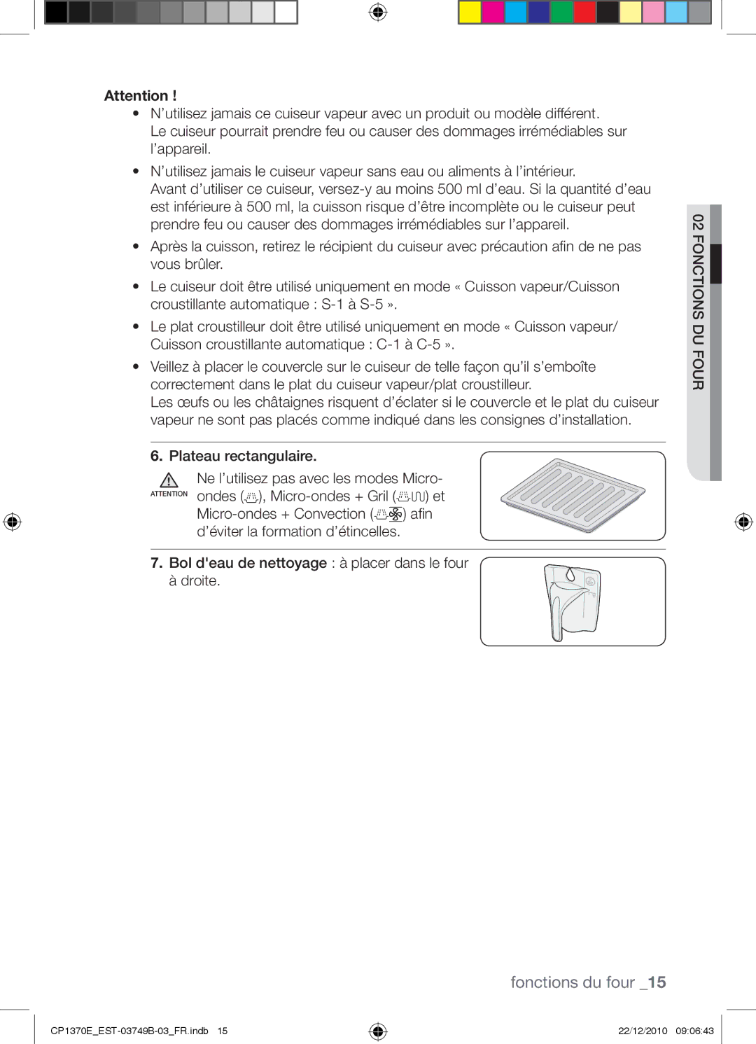 Samsung CP1370E-B/XEF manual ’éviter la formation d’étincelles 