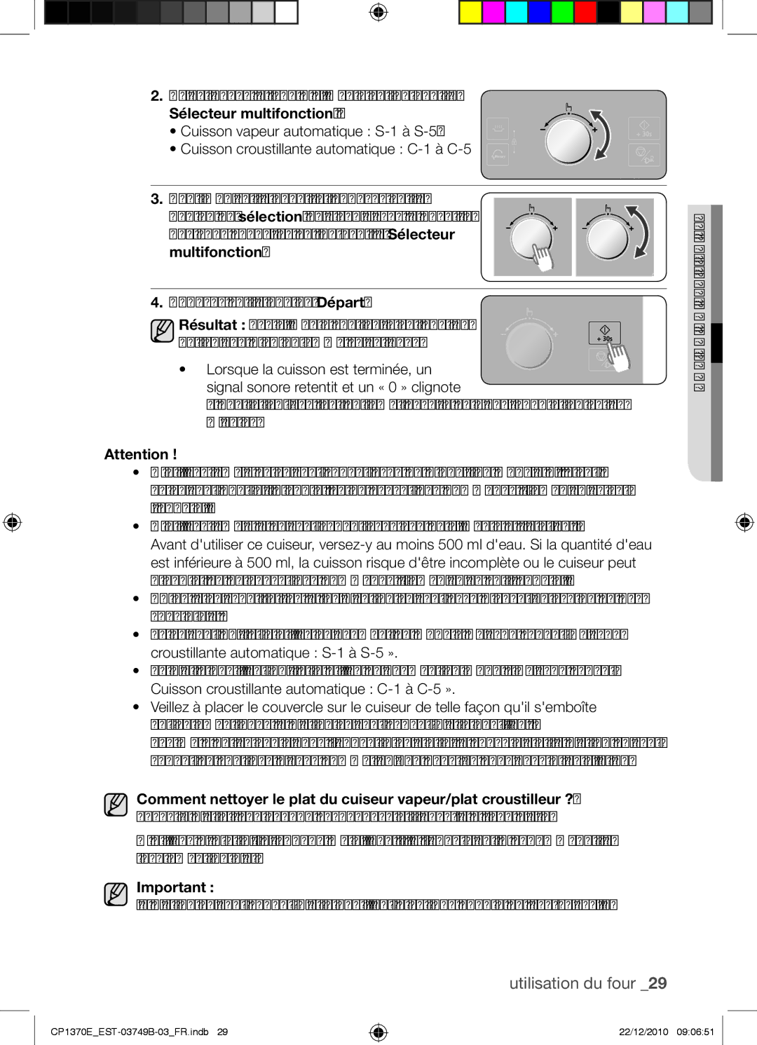 Samsung CP1370E-B/XEF manual Sélectionnez le type daliments en tournant le 