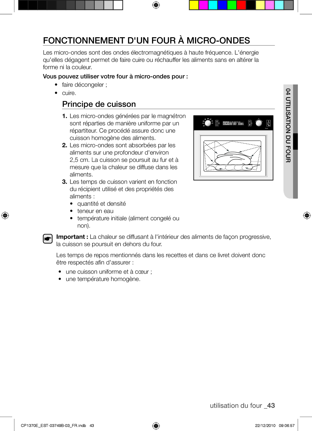 Samsung CP1370E-B/XEF manual Fonctionnement dun four à micro-ondes, Principe de cuisson 