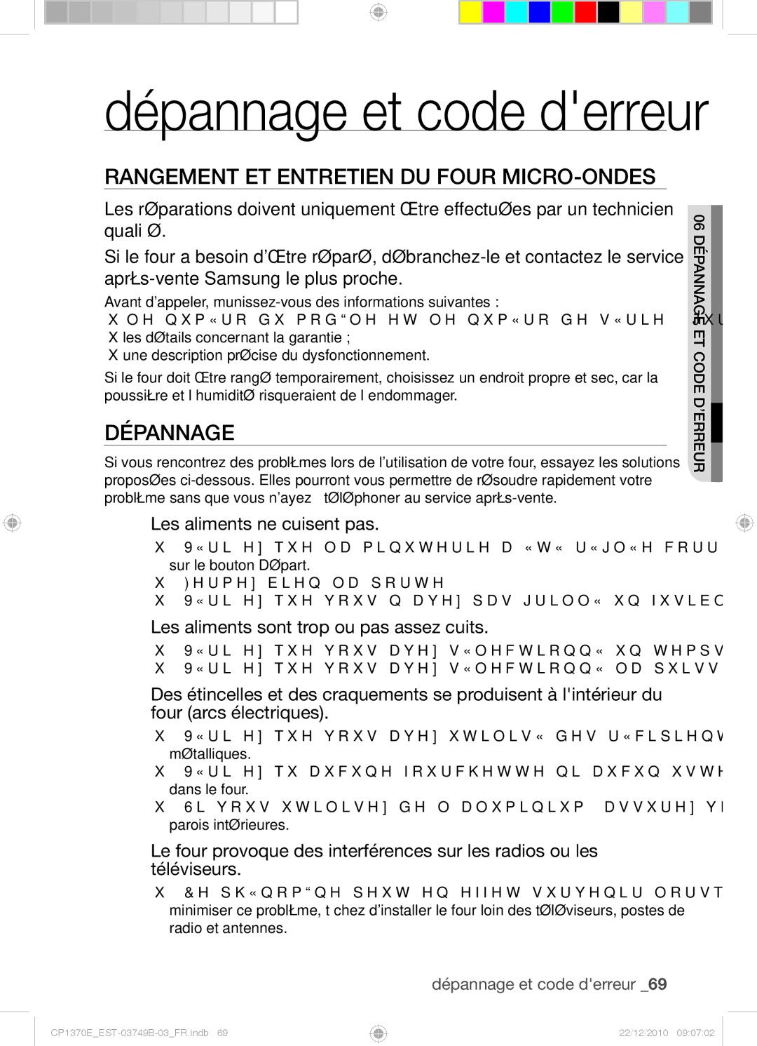 Samsung CP1370E-B/XEF manual Rangement et entretien du four micro-ondes, Dépannage, Les aliments ne cuisent pas 