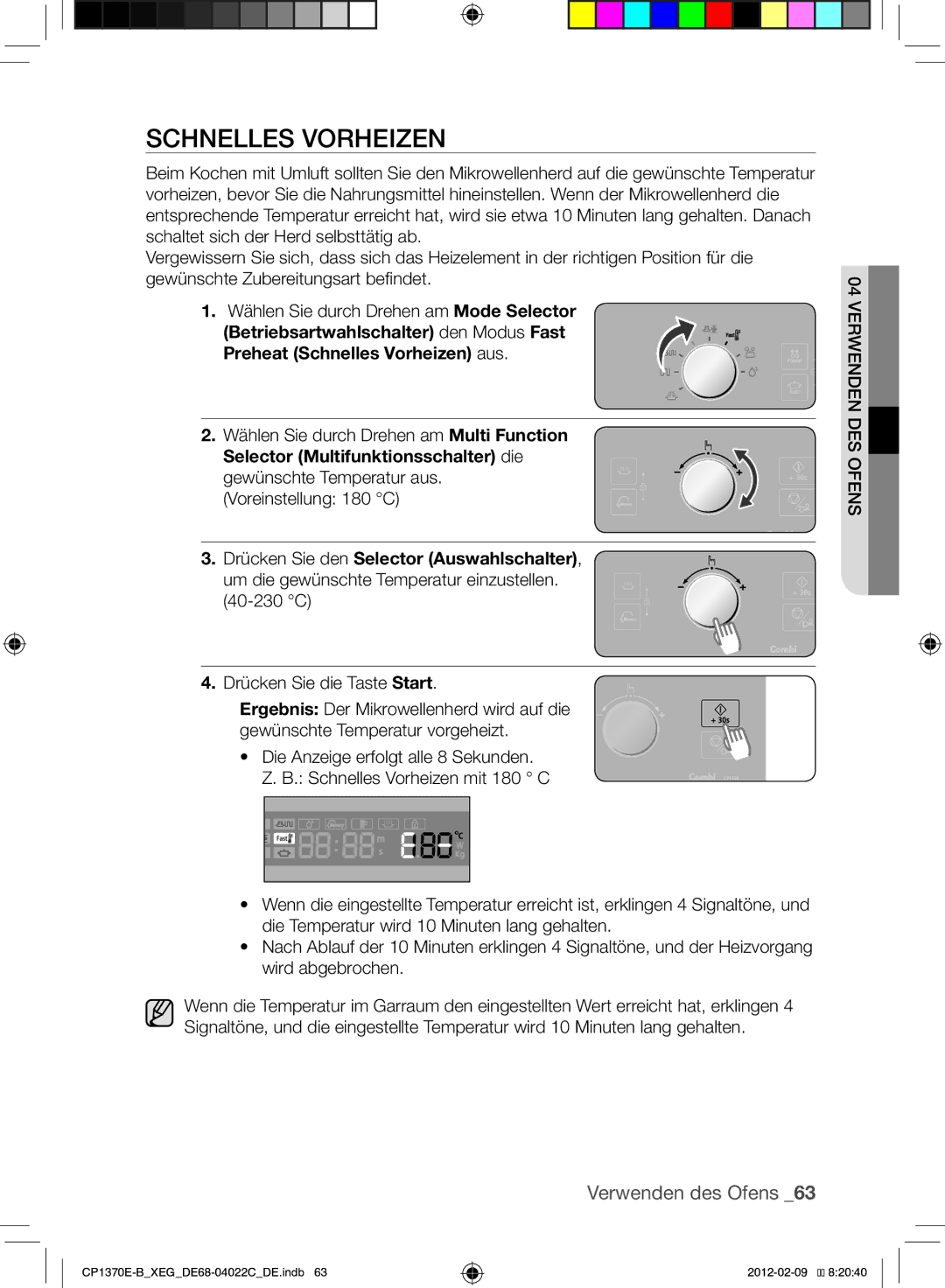 Samsung CP1370E-B/XEG manual Schnelles Vorheizen 