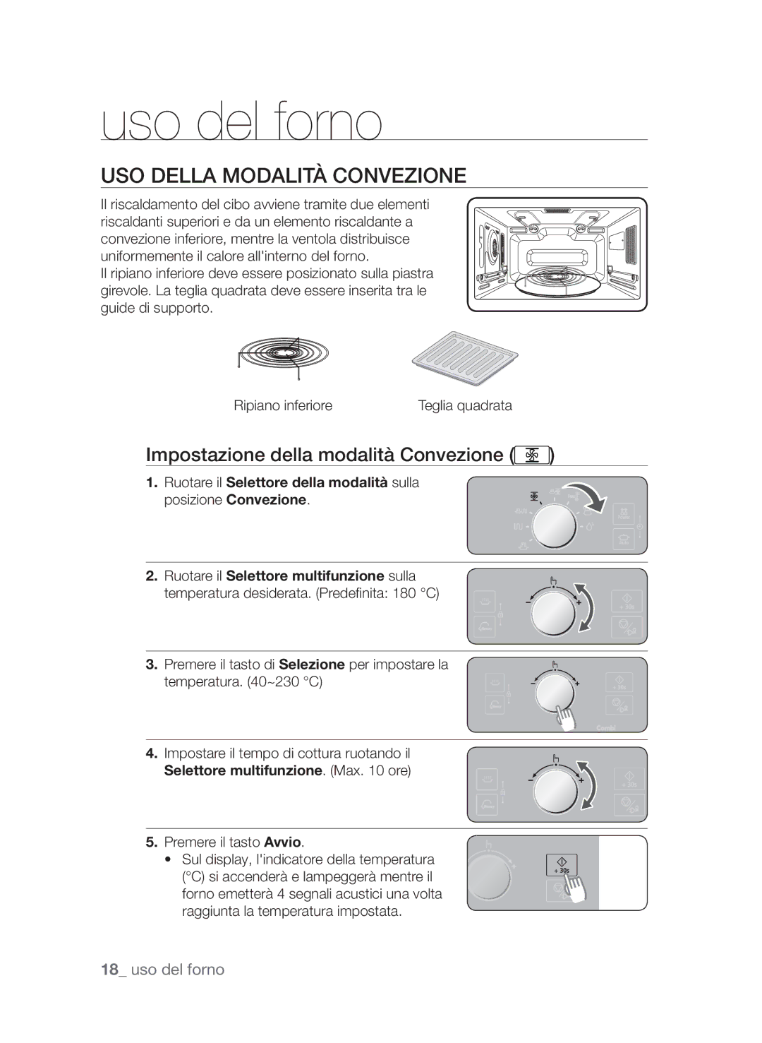 Samsung CP1370E-S/XET, CP1370E-W/XET Uso del forno, Uso della modalità Convezione, Impostazione della modalità Convezione 