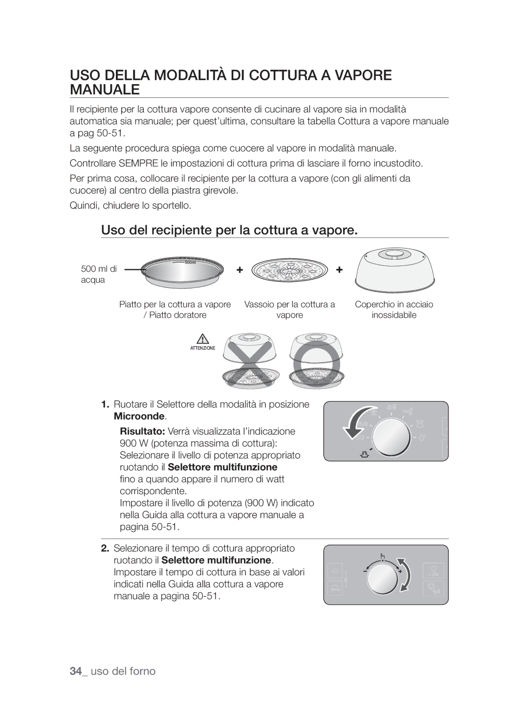 Samsung CP1370E-S/XET Uso della modalità di cottura a vapore manuale, Uso del recipiente per la cottura a vapore 