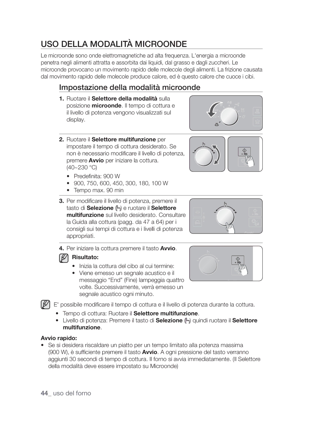 Samsung CP1370E-S/XET, CP1370E-W/XET Uso della modalità Microonde, Impostazione della modalità microonde, Avvio rapido 