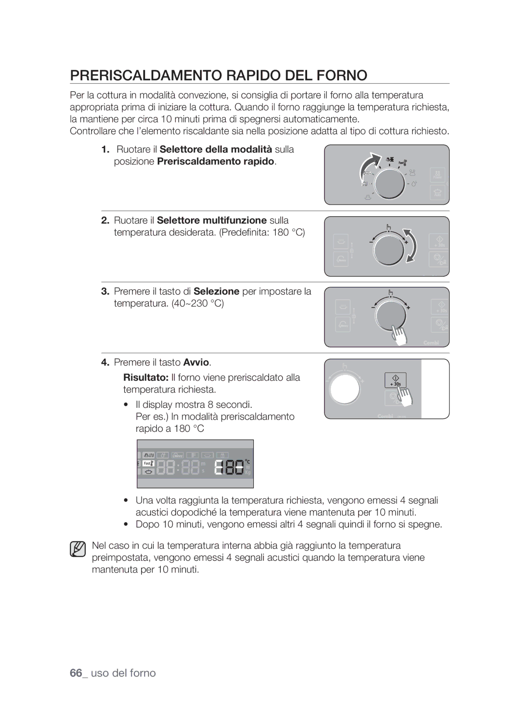 Samsung CP1370E-S/XET, CP1370E-W/XET manual Preriscaldamento rapido del forno 