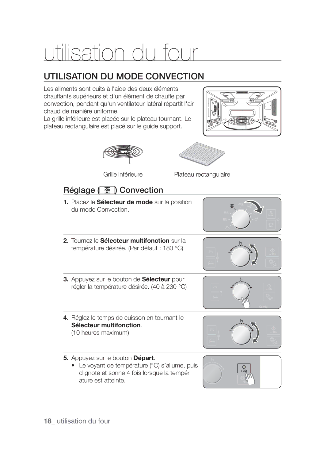 Samsung CP1370EST/XEF manual Utilisation du mode convection, Réglage Convection, Sélecteur multifonction heures maximum 