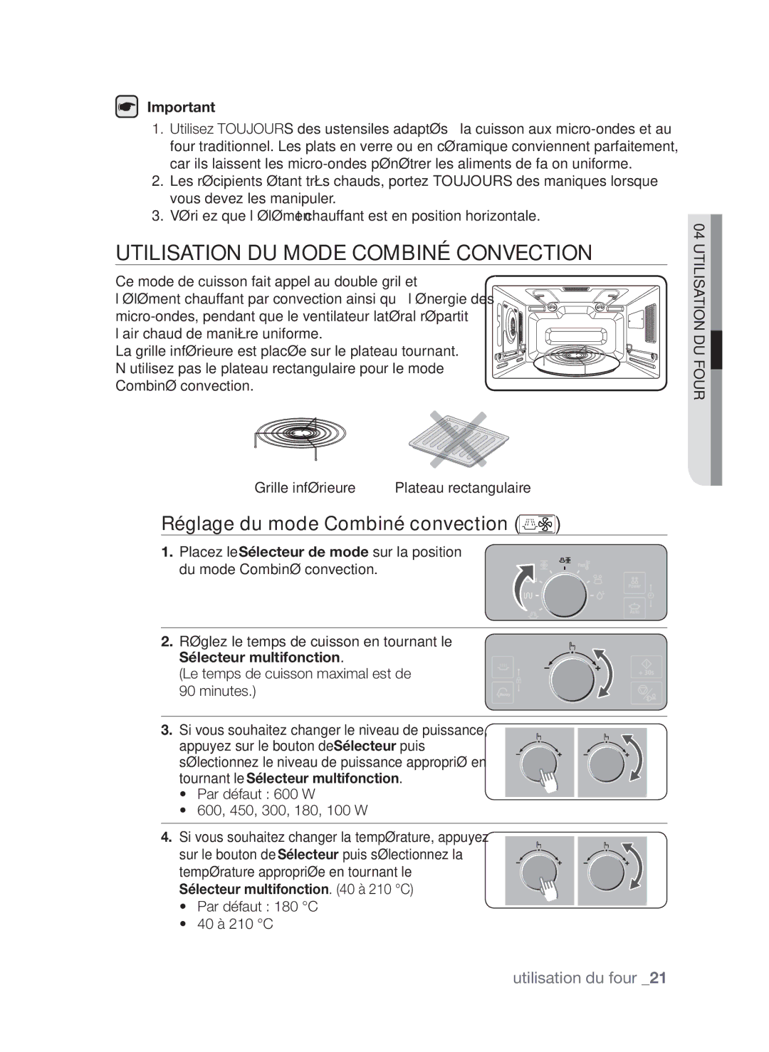 Samsung CP1370EST/XEF manual Utilisation du mode combiné convection, Réglage du mode Combiné convection 