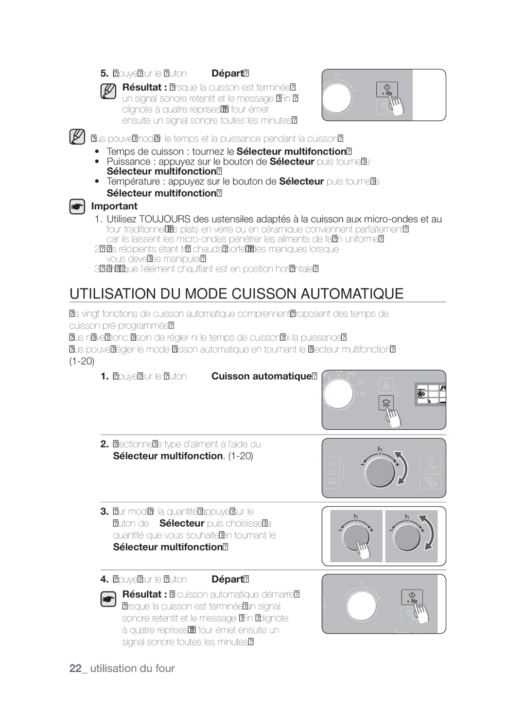 Samsung CP1370EST/XEF manual Utilisation du mode cuisson automatique 