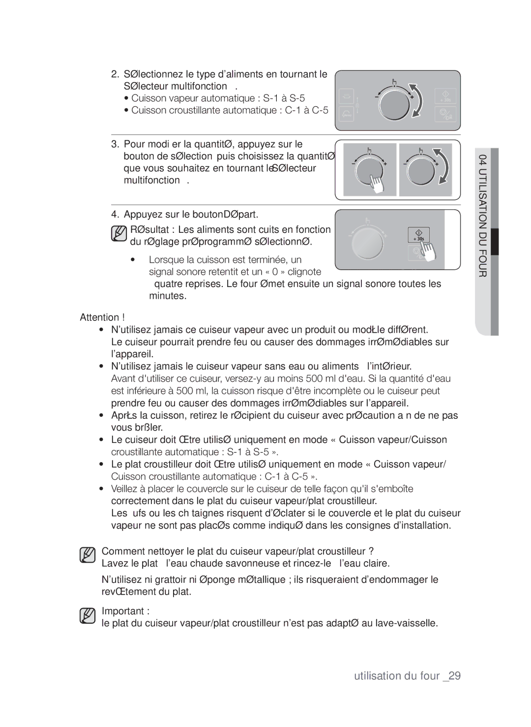 Samsung CP1370EST/XEF manual Sélectionnez le type daliments en tournant le 